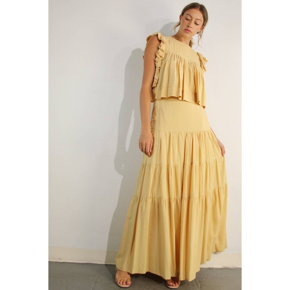 The Jolie Golden Hour 2-Piece Set – Ruffle Crop Top & Tiered Maxi Skirt (2 Left!